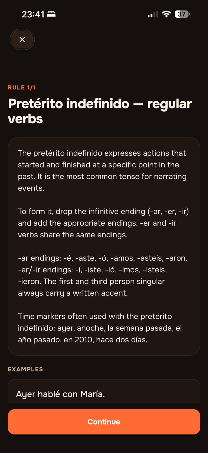 Lingavela grammar lesson — the rule explained, with practice